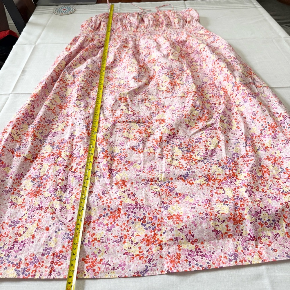 H&M SMOCKED ORGANIC COTTON FLORAL MAXI DRESS SIZE XXL Spaguetti Straps Summer - Picture 8 of 8